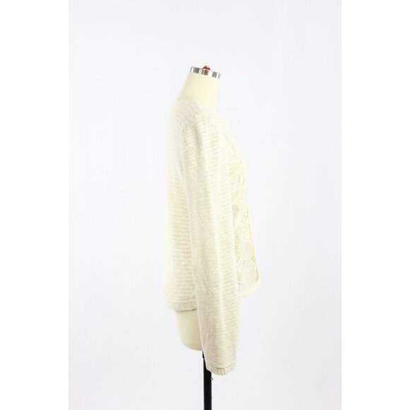 ZARA Ecru Ivory Contrast Cotton Blend Lace Knit Cardigan Sweater, Size XL - Picture 2 of 16